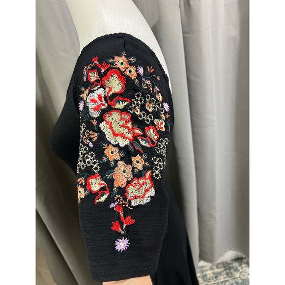 Free People Skater Dress Women’s XS Black Embroidered Y2K Mini Dress 90s look - Picture 5 of 6